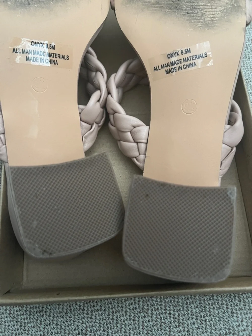Cushionaire Onyx Nude 9.5 Braided Sandals Shoes Block Heels